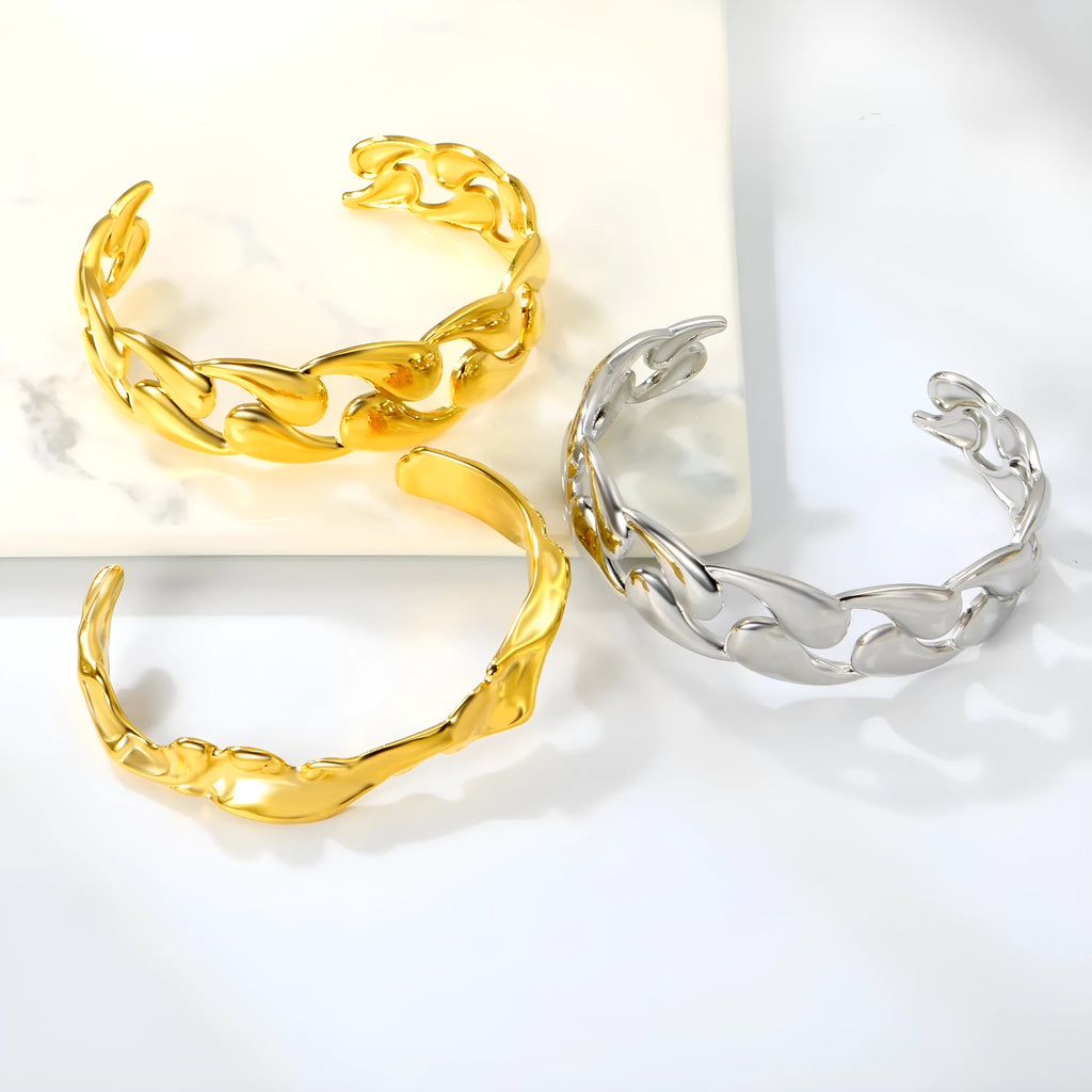 A stainless steel bracelet in an advanced European style design on a wrist.
