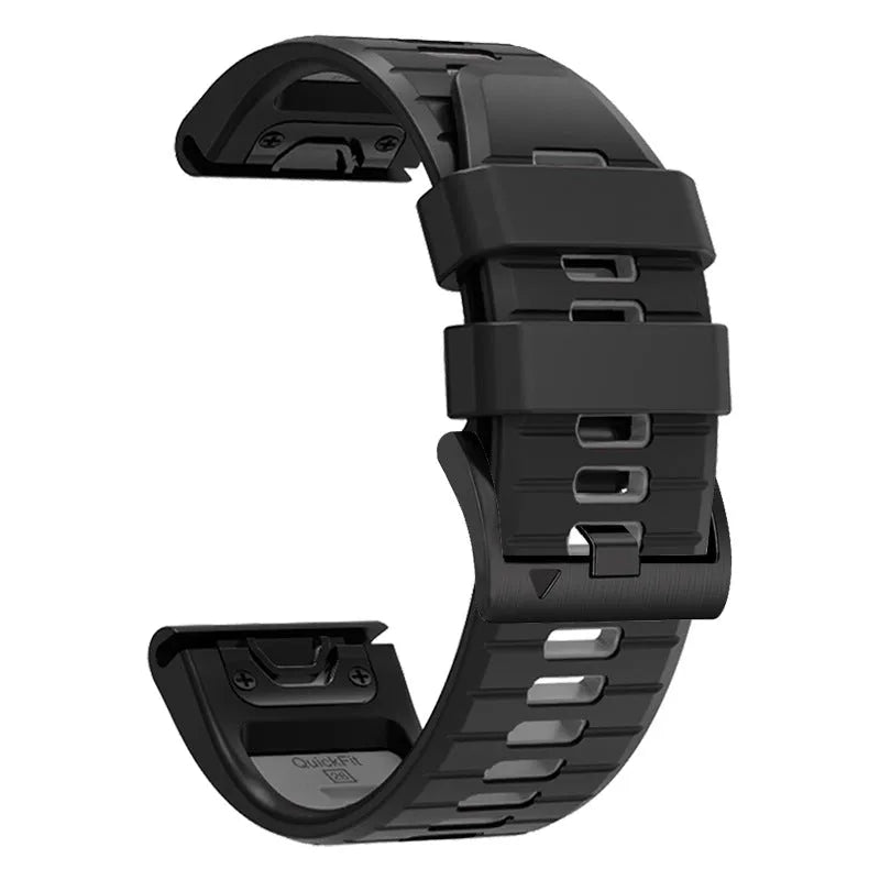Two-tone quick release silicone watch strap for Garmin Fenix watches in 22mm and 26mm widths.