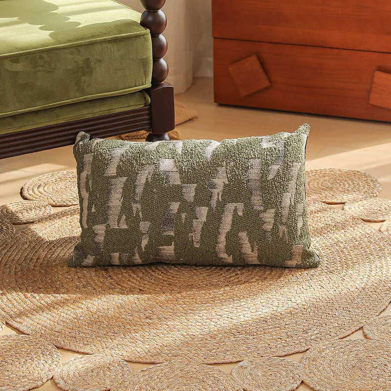 Square jacquard cushion cover with detailed plant and flower pattern in Nordic retro style.