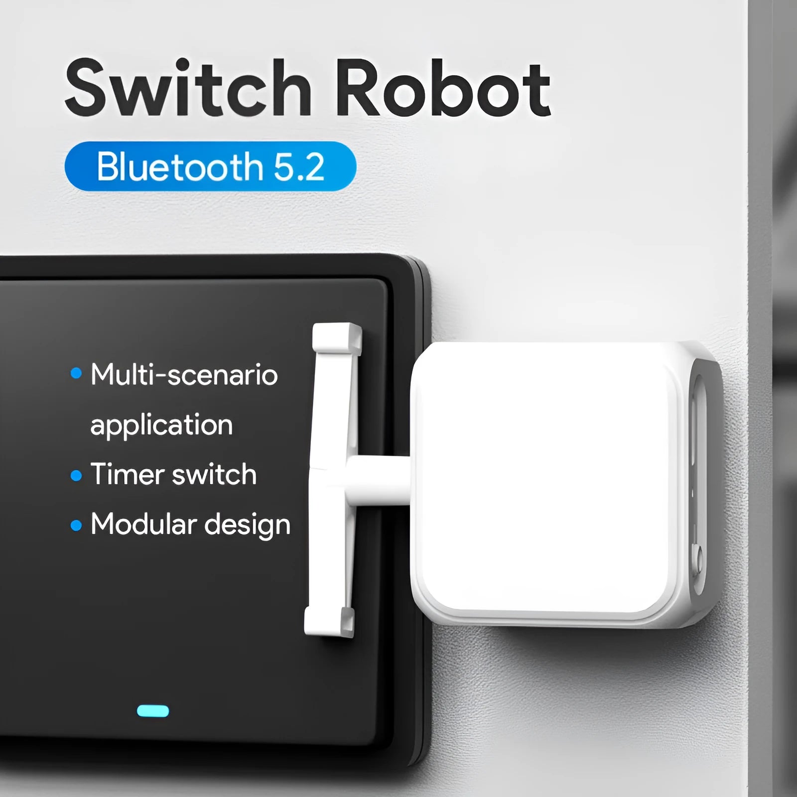 Small white Bluetooth rocker arm finger robot remote control with dimensions 53mm by 29mm by 14mm.
