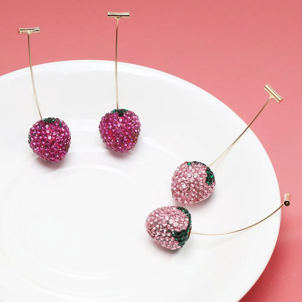 Spot drill geometric strawberry earrings for women in zinc alloy with six colour options