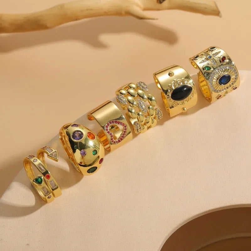 Copper ring with geometry shape and horse eye black electroplated finish, Chinese traditional style