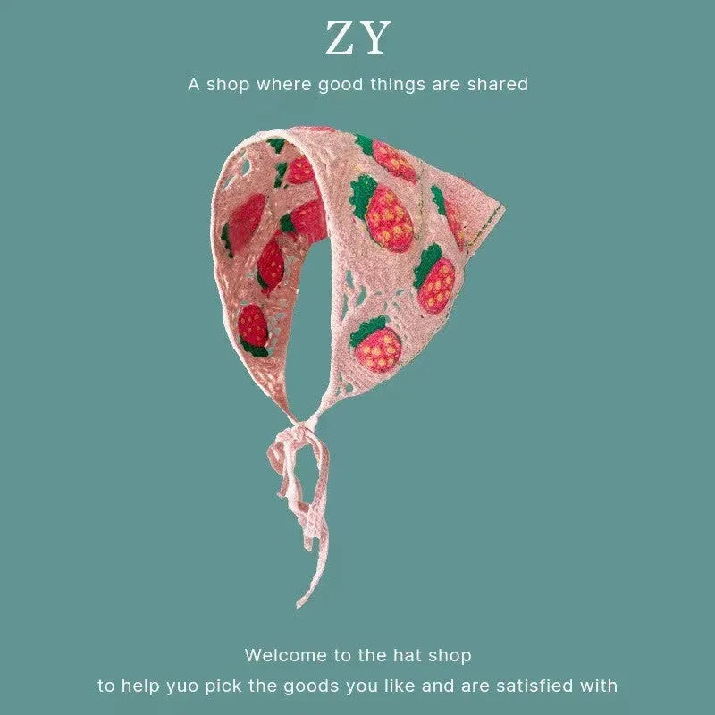 Women's cotton triangle headscarf with floral pattern in French retro style