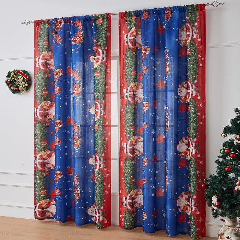American-style rectangular Christmas printed polyester curtain showing red plaid design with semi-sunshade function