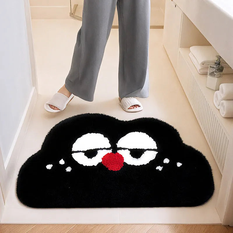 Cartoon anime printed polyester bathroom mat in green, blue, pink, black, or white.