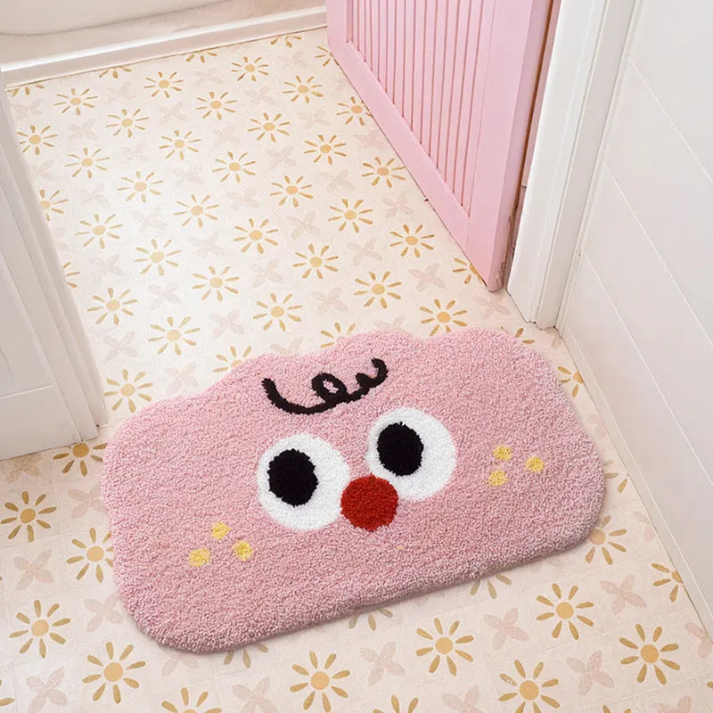Cartoon anime printed polyester bathroom mat in green, blue, pink, black, or white.