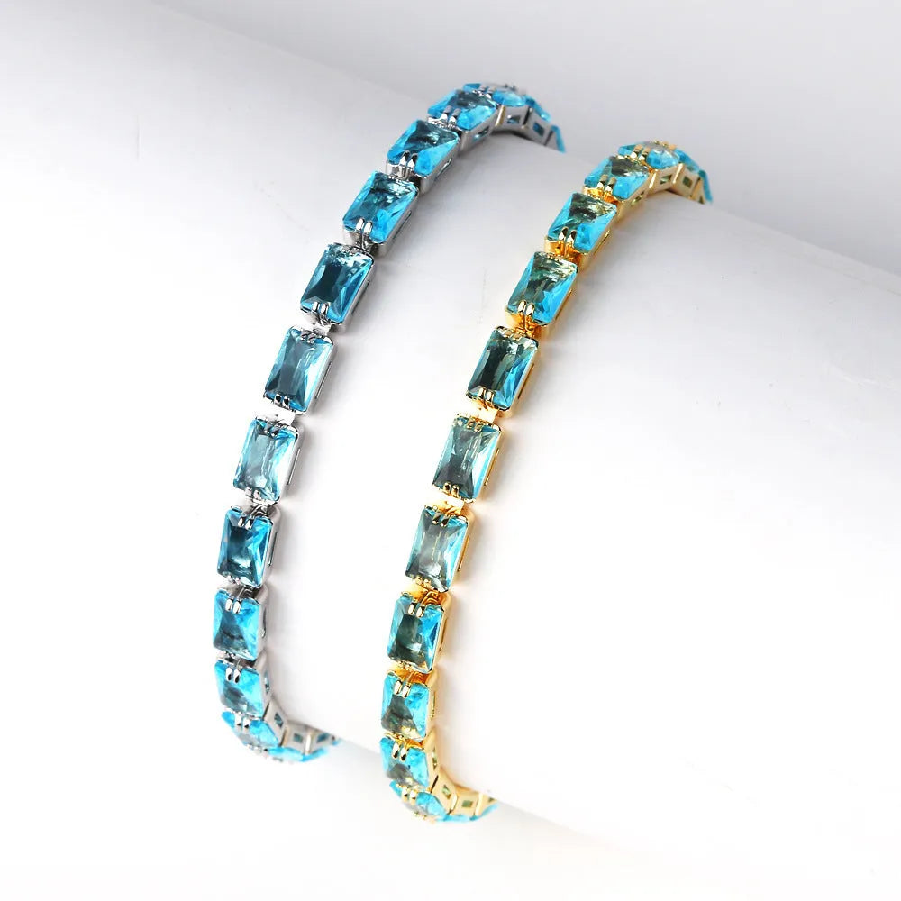 Women's fashion bracelet with electroplated zircon finish in a choice of colours and gold or platinum tones.