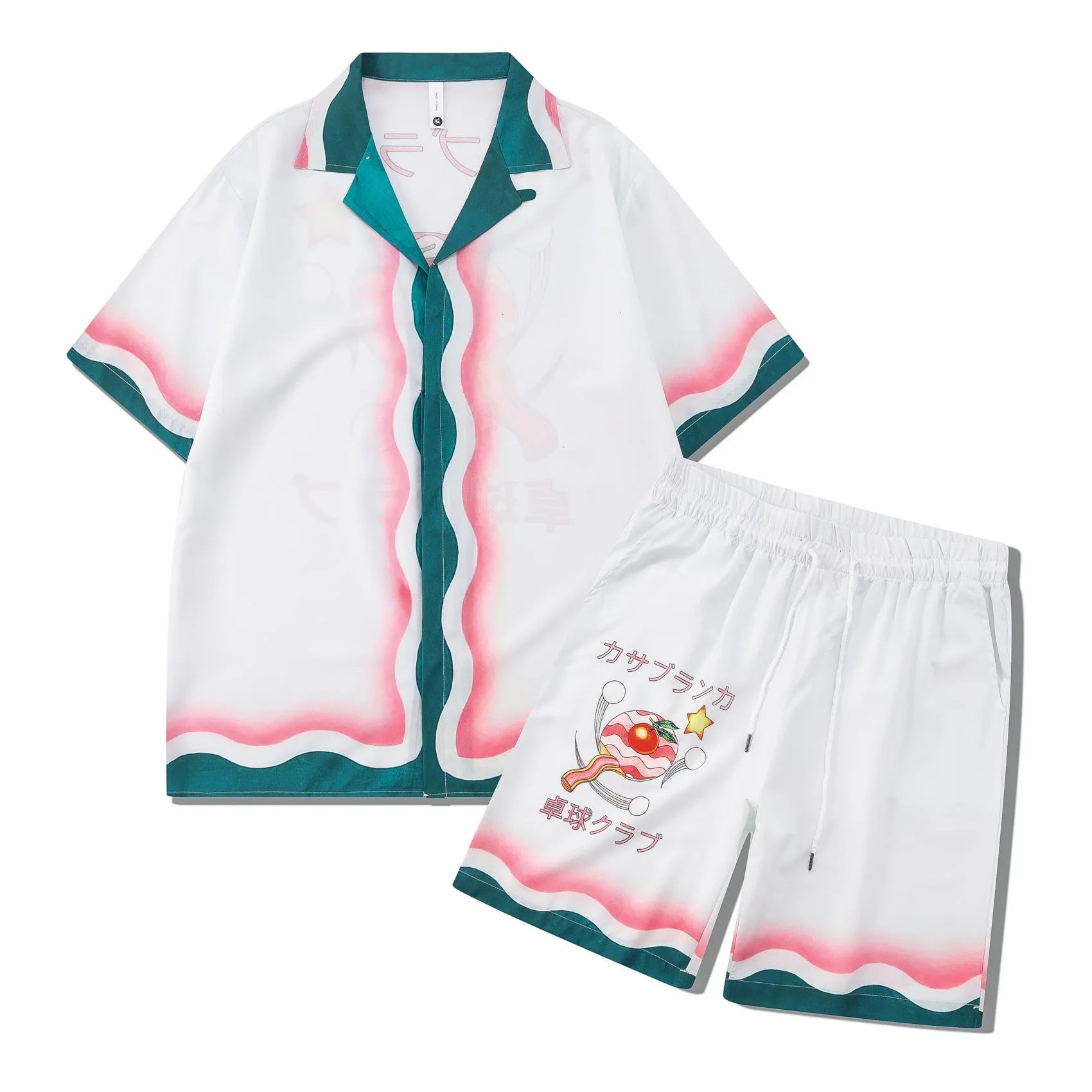 Plaid print short-sleeve shirt and trouser beach outfit set on a mannequin