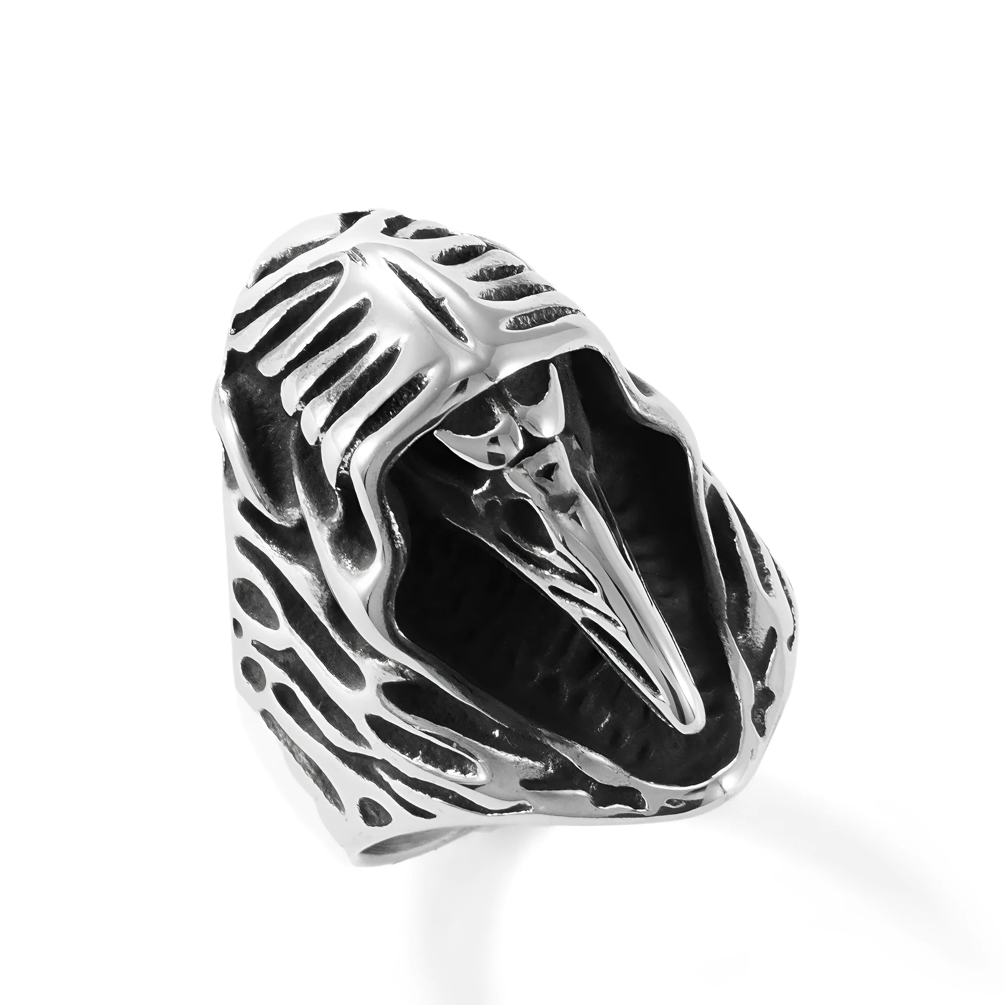 Crow geometric punk ring in MR166 colour with titanium steel construction and retro animal design