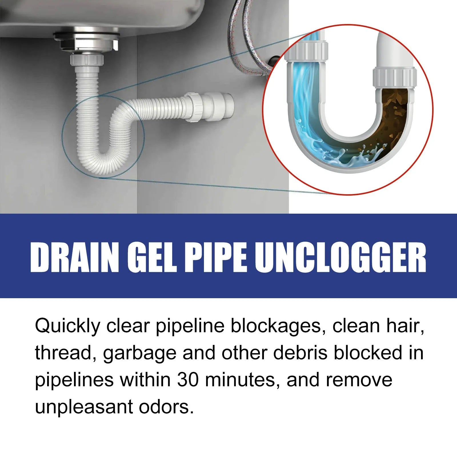 100g pipe dredge agent bottle for sewer and toilet odour cleaning, dimensions 11x4.3x4.3cm.