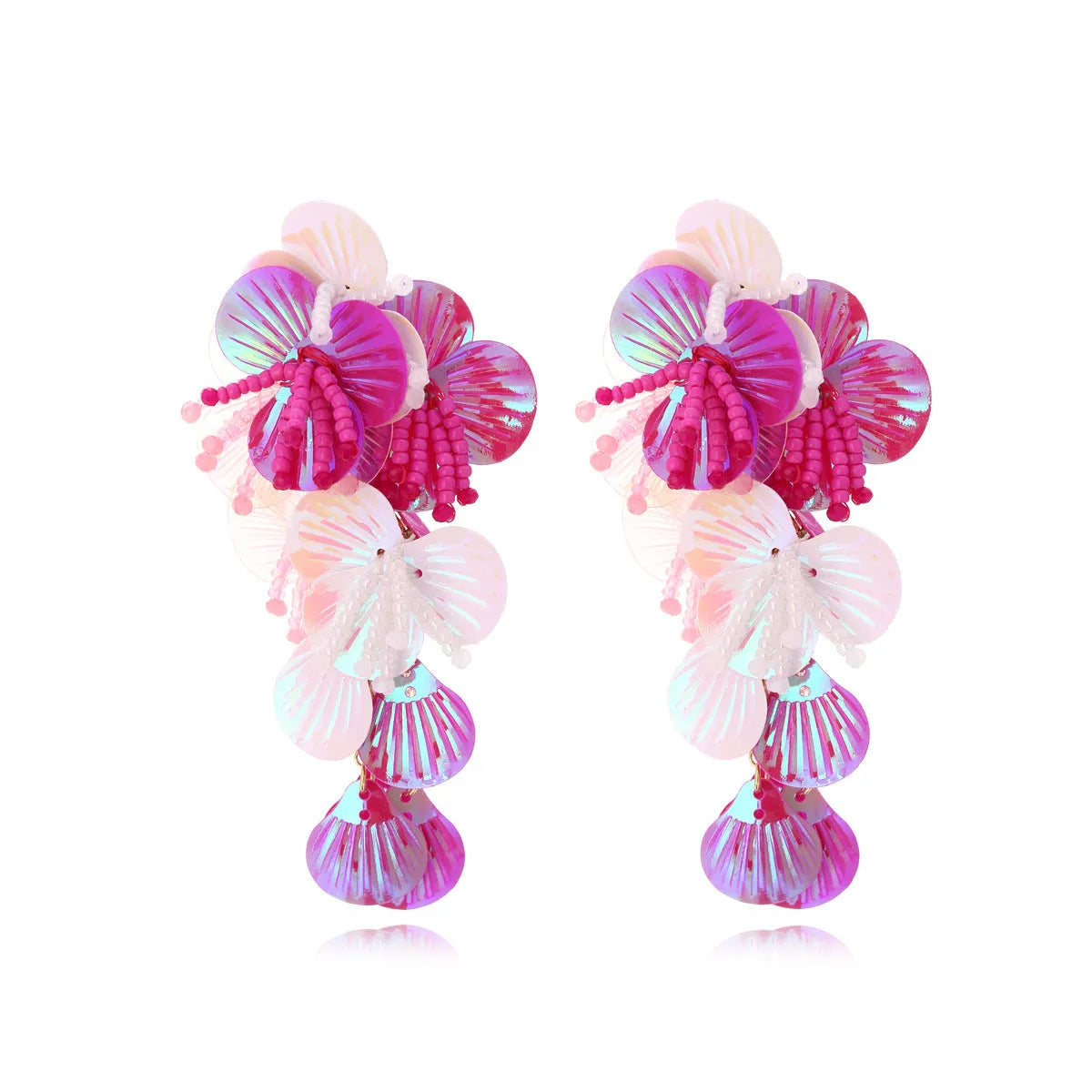 Handmade string bead flower earrings with exaggerated dopamine design in European and American style