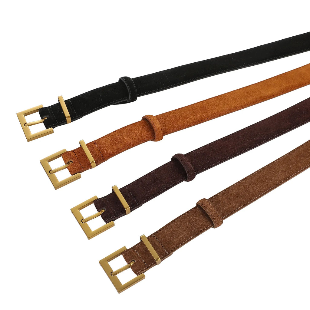 Ladies' black genuine cowhide leather belt with a silver alloy pin buckle on a 100cm length.