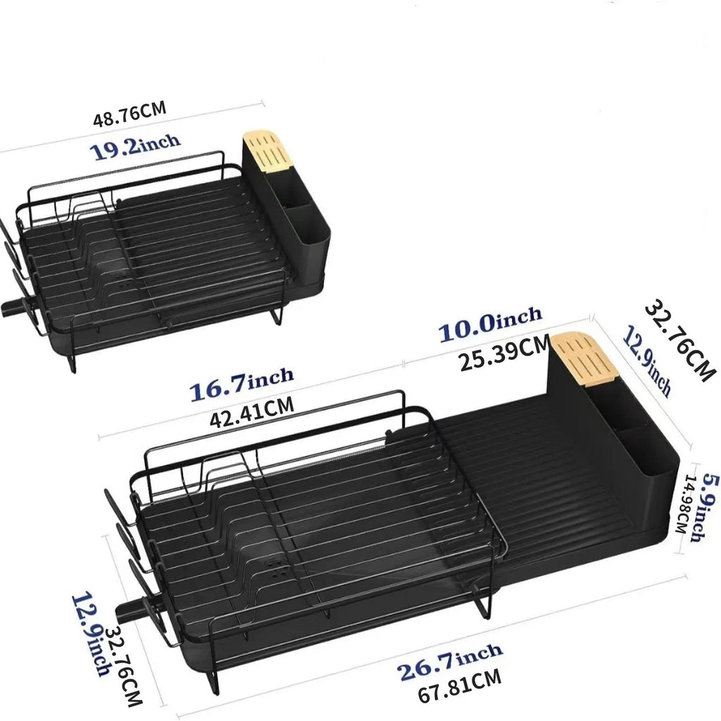 Carbon steel retractable kitchen dish drain rack organising cutlery and cups