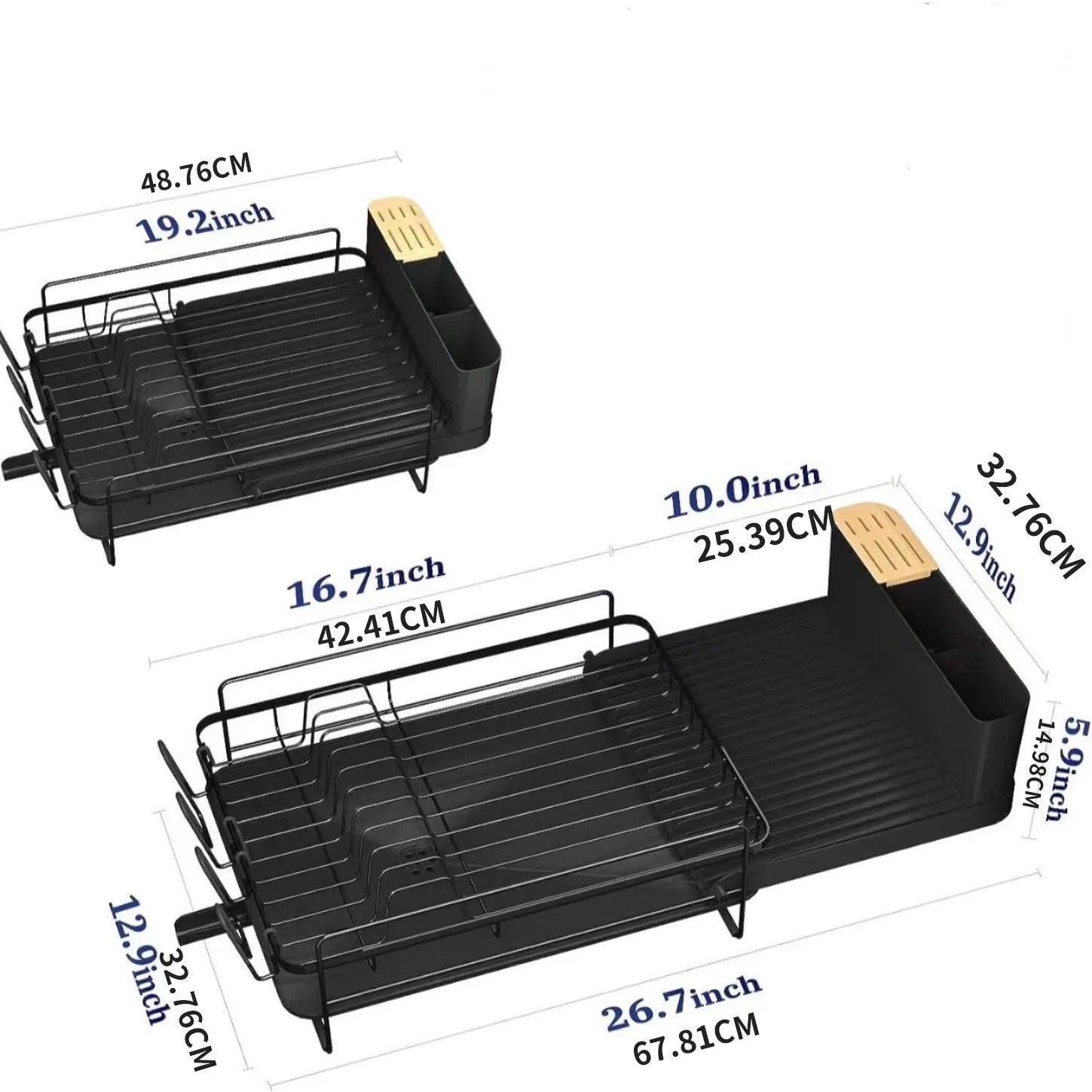 Carbon steel retractable kitchen dish drain rack organising cutlery and cups