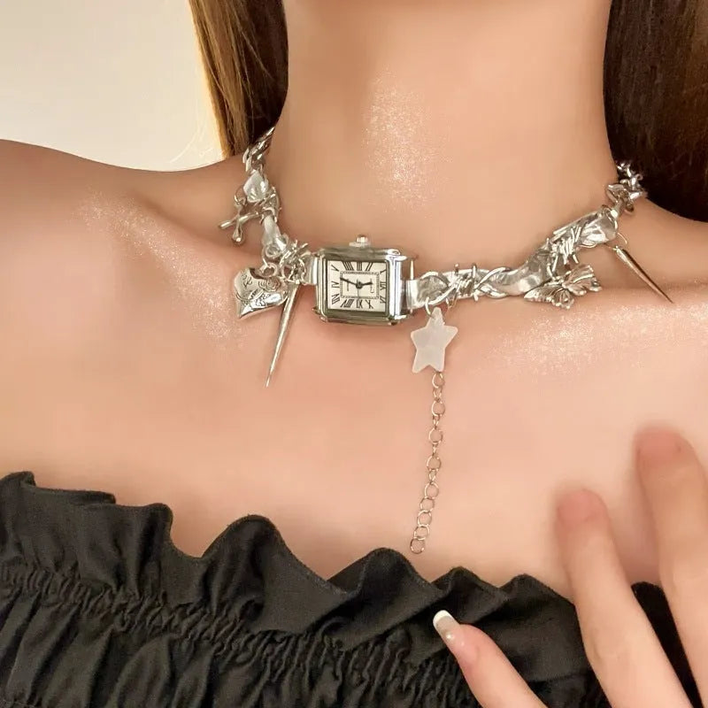 Dark multi-layer cross necklace with adjustable clavicle chain 41-50cm