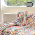 Handmade chenille striped blanket with ice bar dyed pattern in 130x170cm dimensions