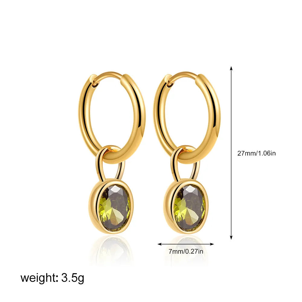 Women's retro-style oval zircon earrings in copper, showing multiple colour options.
