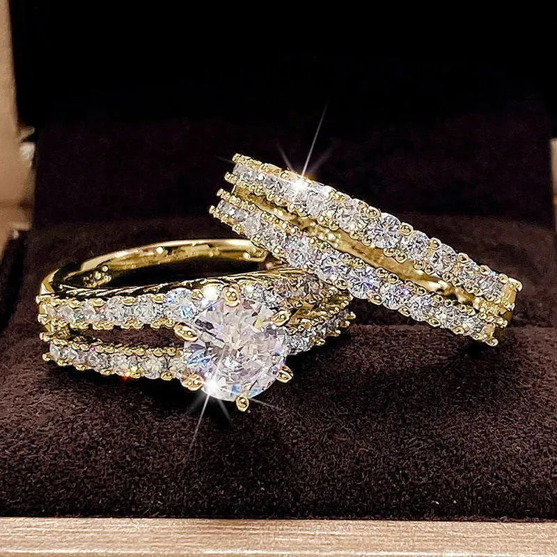 2 in 1 fully jewelled female ring set in alloy showing gold, rose gold and silver colour options