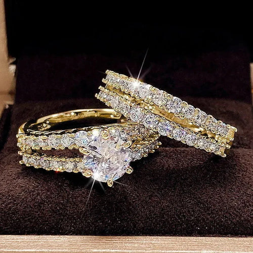 2 in 1 fully jewelled female ring set in alloy showing gold, rose gold and silver colour options