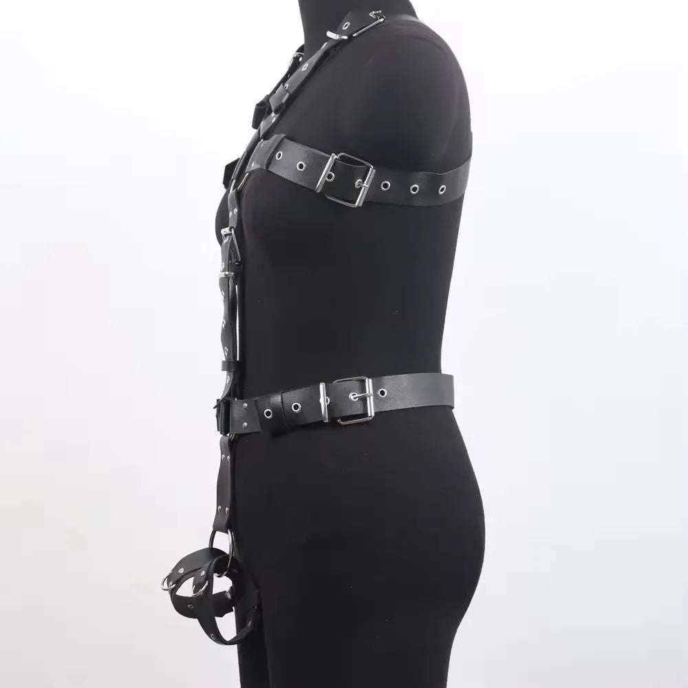 Black imitation leather corset belt with a slim profile and pin buckle fastening