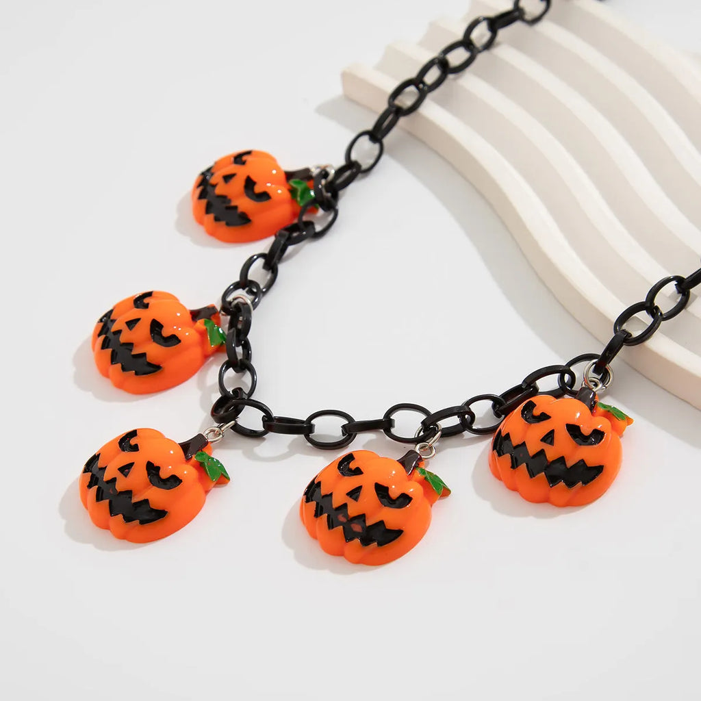 Halloween pumpkin ghost necklace with colourful acrylic cartoon pendant on chain