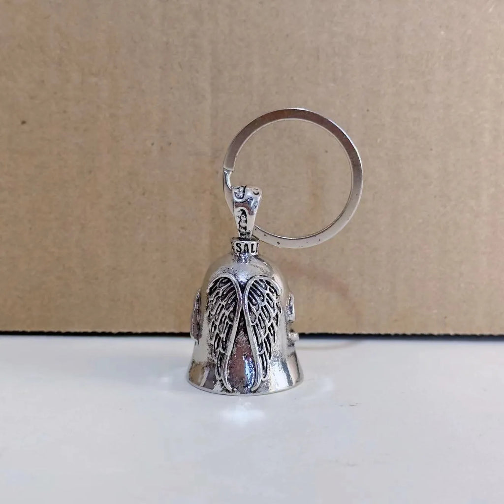 Vintage white angel feather alloy keychain and necklace set with electroplated finish.
