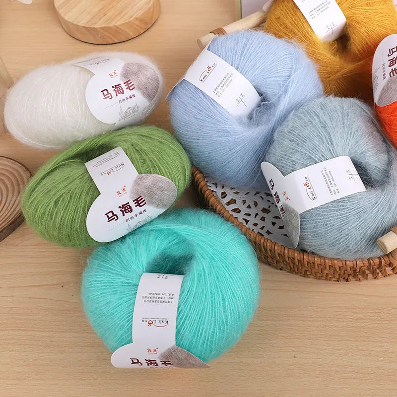 Mohair wool ball for DIY scarf kit with 34 colour options including white, grey, pink and blue