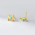 Women's geometric cross quadrangle stud earrings in 925 silver with gold and silver finish options