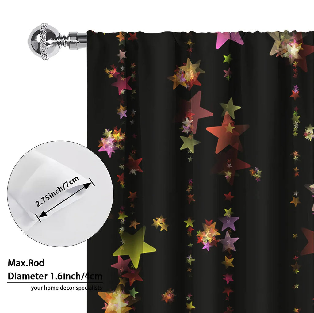 A pair of 3D digitally printed Christmas-themed curtains made from polyester fabric.