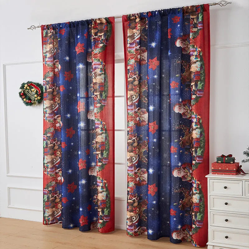 American-style rectangular Christmas printed polyester curtain showing red plaid design with semi-sunshade function
