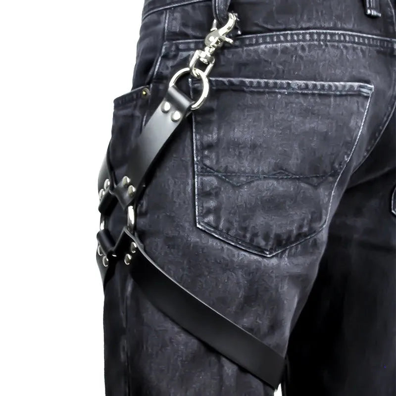 Black PU leather-look leggings with stretch fit shown in two colour variations