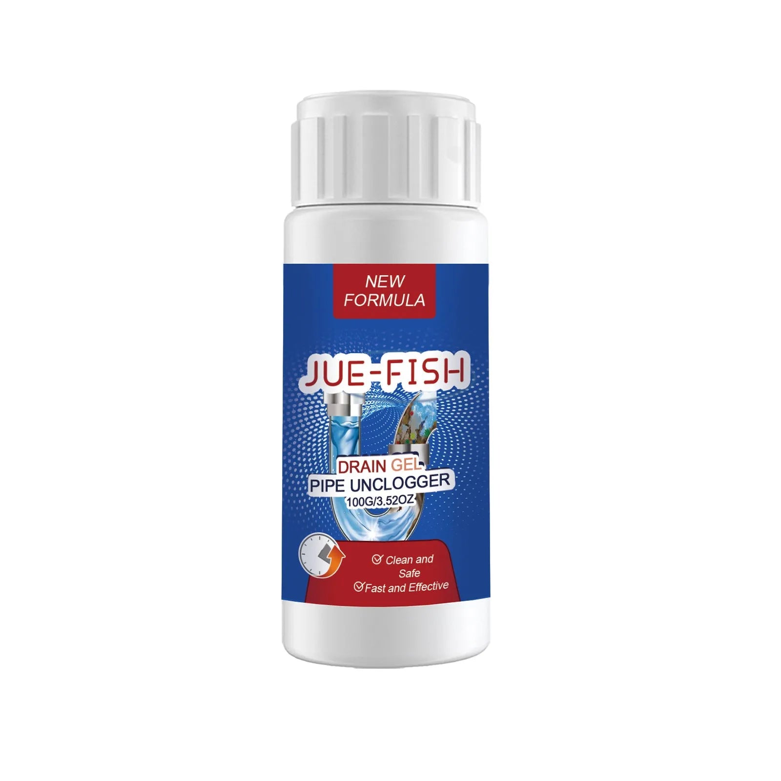 100g pipe dredge agent bottle for sewer and toilet odour cleaning, dimensions 11x4.3x4.3cm.
