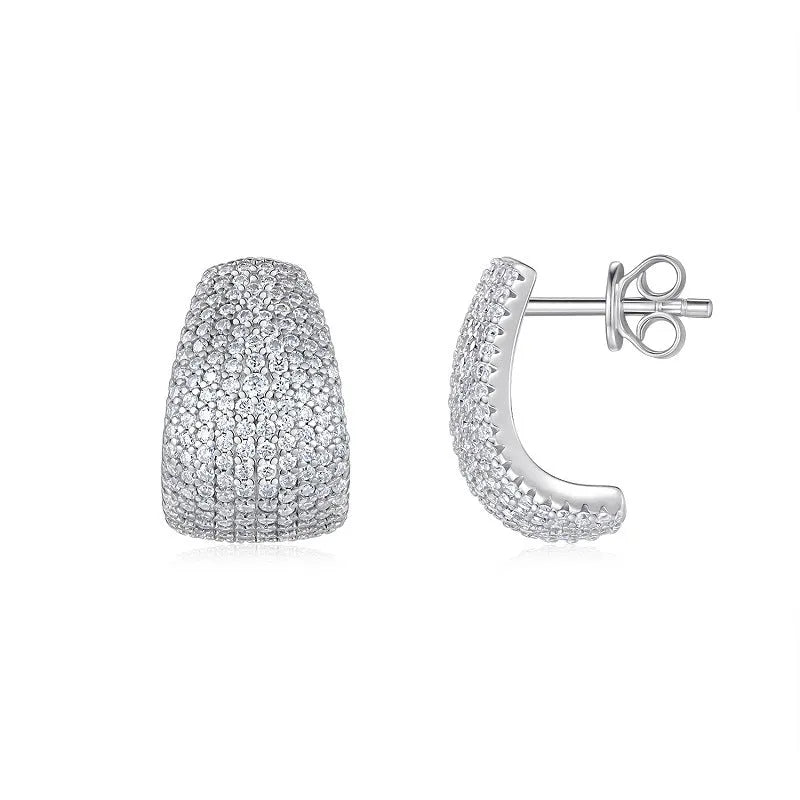 Geometric S925 sterling silver ear studs with moissanite stones for women