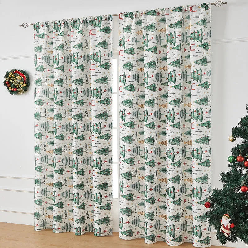 American-style rectangular Christmas printed polyester curtain showing red plaid design with semi-sunshade function