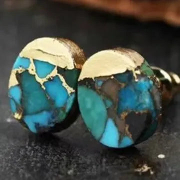 A pair of handmade natural stone stud earrings with an irregular bohemian shape in ER1031 colour.