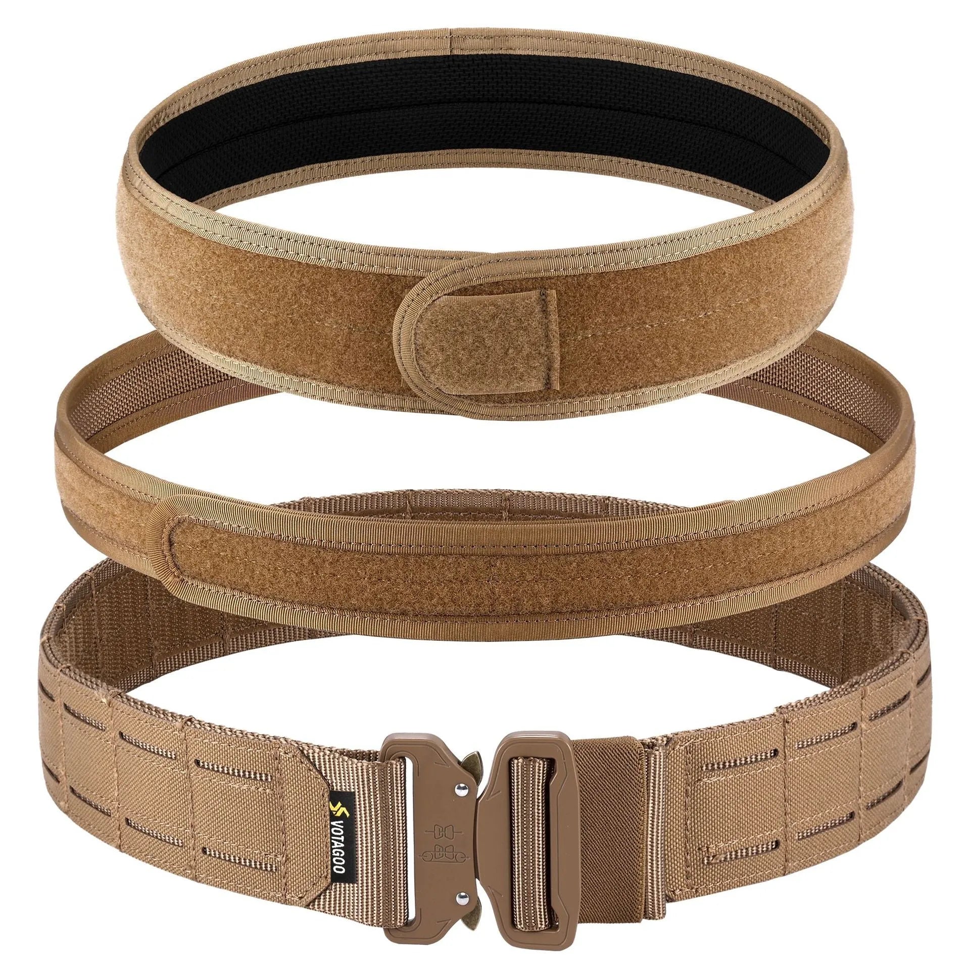 VOTAGOO tactical belt with quick-release alloy buckle in CP camouflage, black or grey-brown
