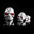 Retro red eye ghost head skull stud earrings with alloy construction and artificial gemstone inlay