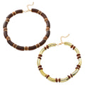 Women's multi-layer wooden necklace and bracelet set with alloy construction and circular design elements