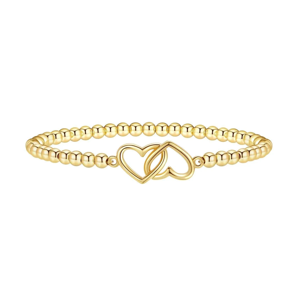 Adjustable stainless steel beaded bracelet with geometric shapes and round elements