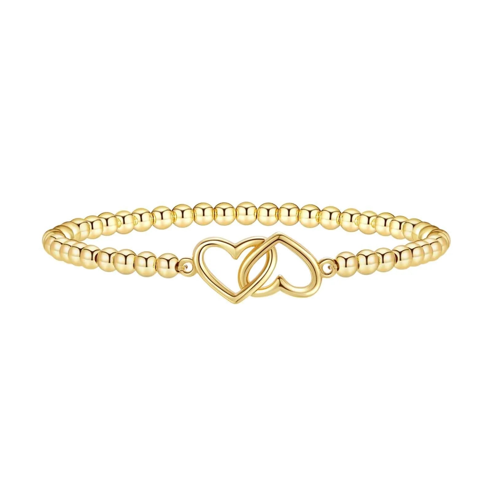 Adjustable stainless steel beaded bracelet with geometric shapes and round elements