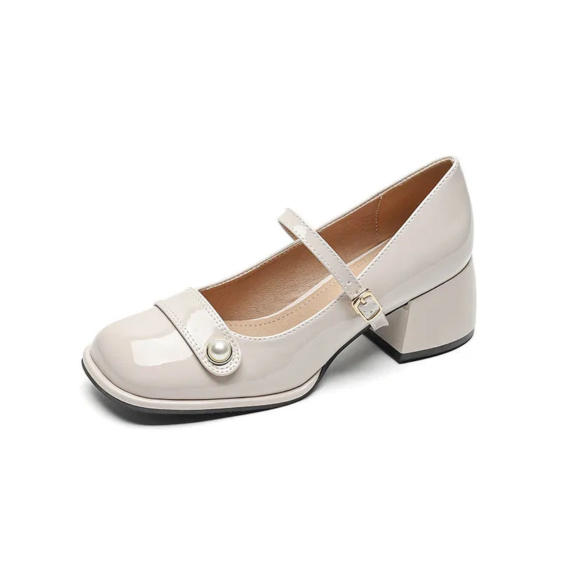 French style women's ankle boots with chunky block heels and patent leather upper in three colour options