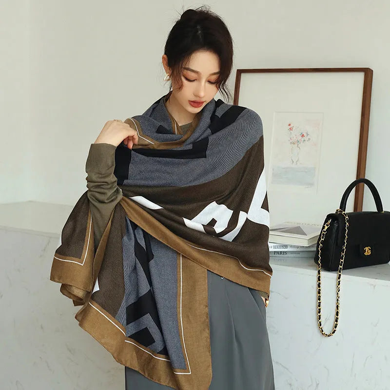Polyester vintage printed women's scarf 180 cm long by 90 cm wide in autumn colour options