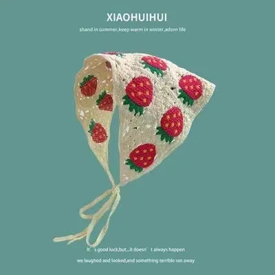 Women's cotton triangle headscarf with floral pattern in French retro style