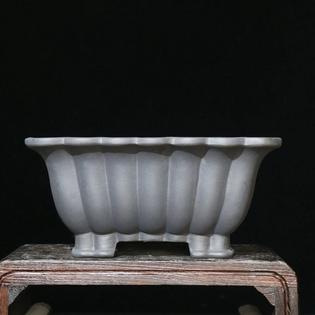 Square purple sand ceramic bonsai pot with classical Du Xiliang style measuring 37x15cm for desktop plants