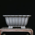 Square purple sand ceramic bonsai pot with classical Du Xiliang style measuring 37x15cm for desktop plants