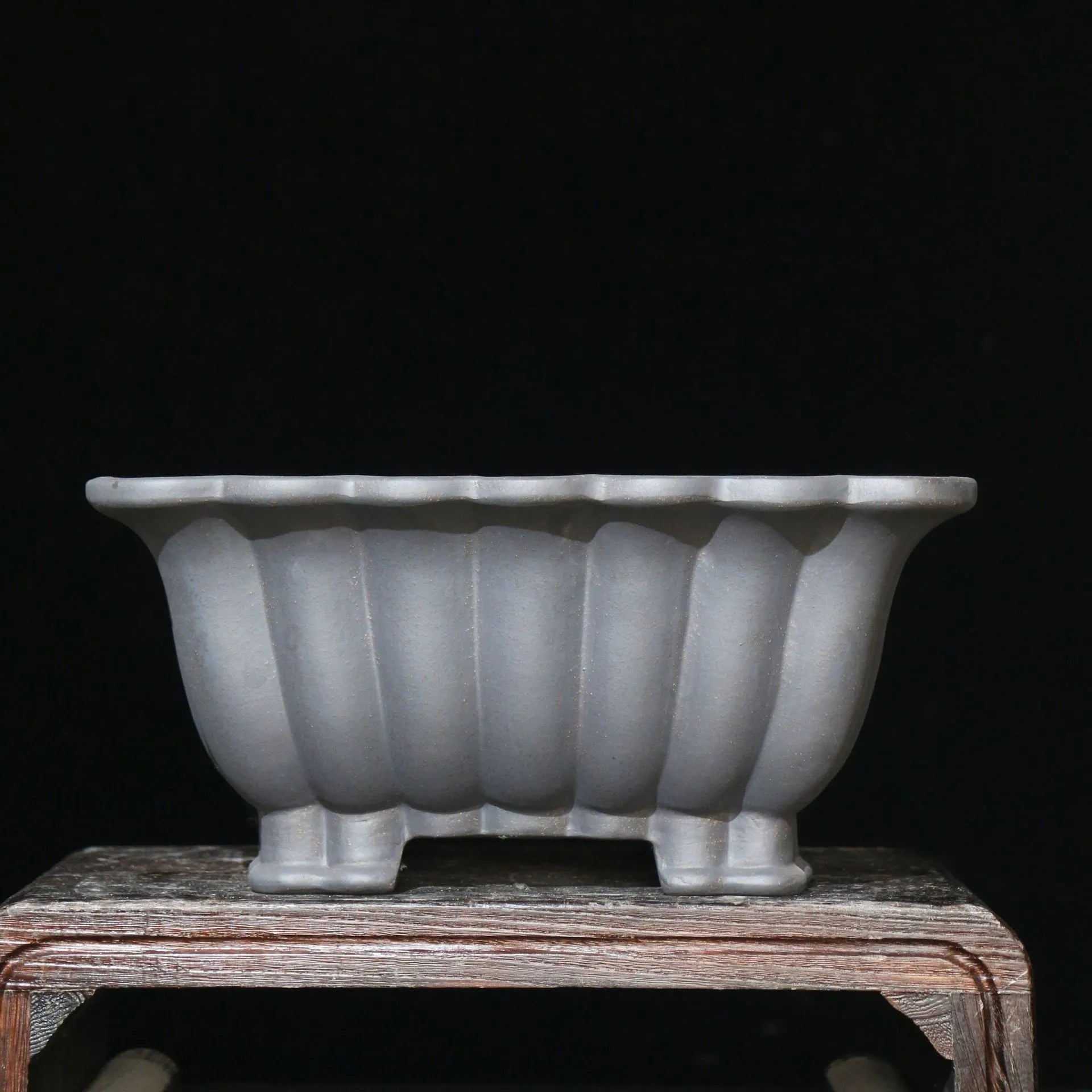 Square purple sand ceramic bonsai pot with classical Du Xiliang style measuring 37x15cm for desktop plants