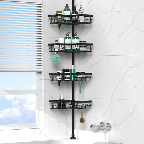 Retractable stainless steel bathroom storage rack with four layers and hole-free installation