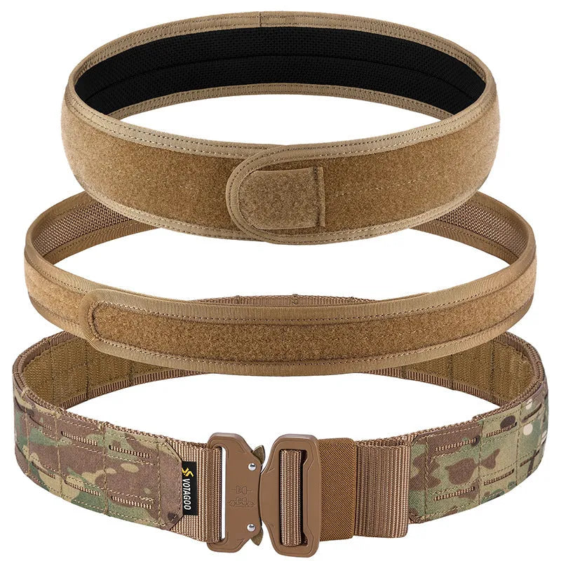 VOTAGOO tactical belt with quick-release alloy buckle in CP camouflage, black or grey-brown