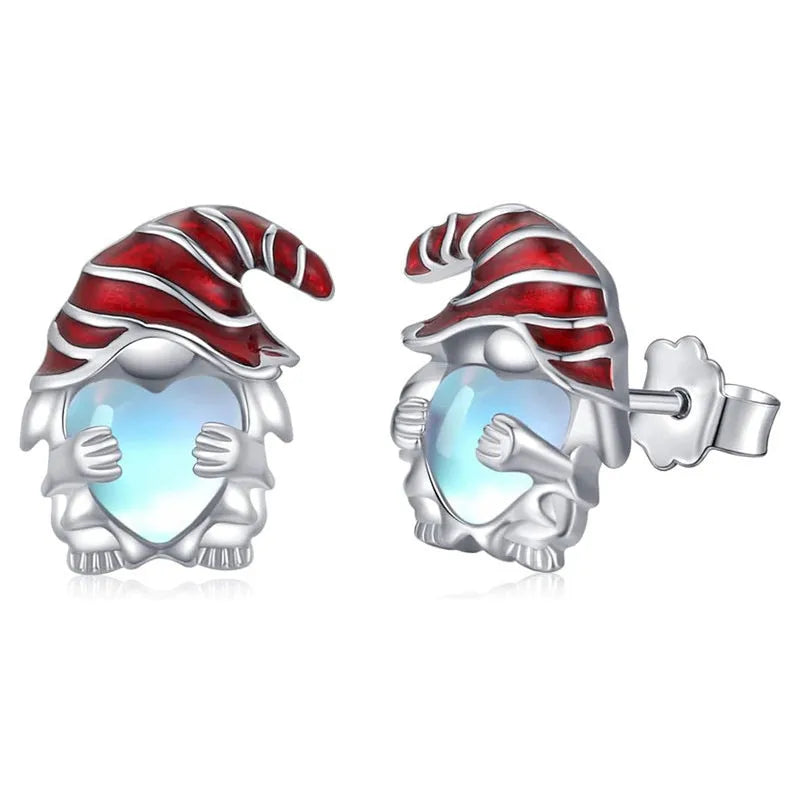 Women's Santa Claus design heart-shaped earrings in white gold colour