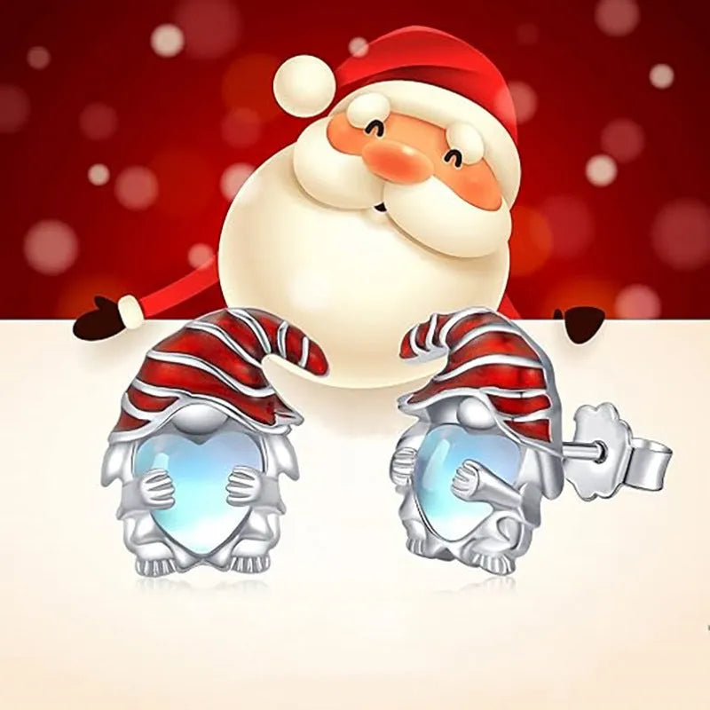 Women's Santa Claus design heart-shaped earrings in white gold colour
